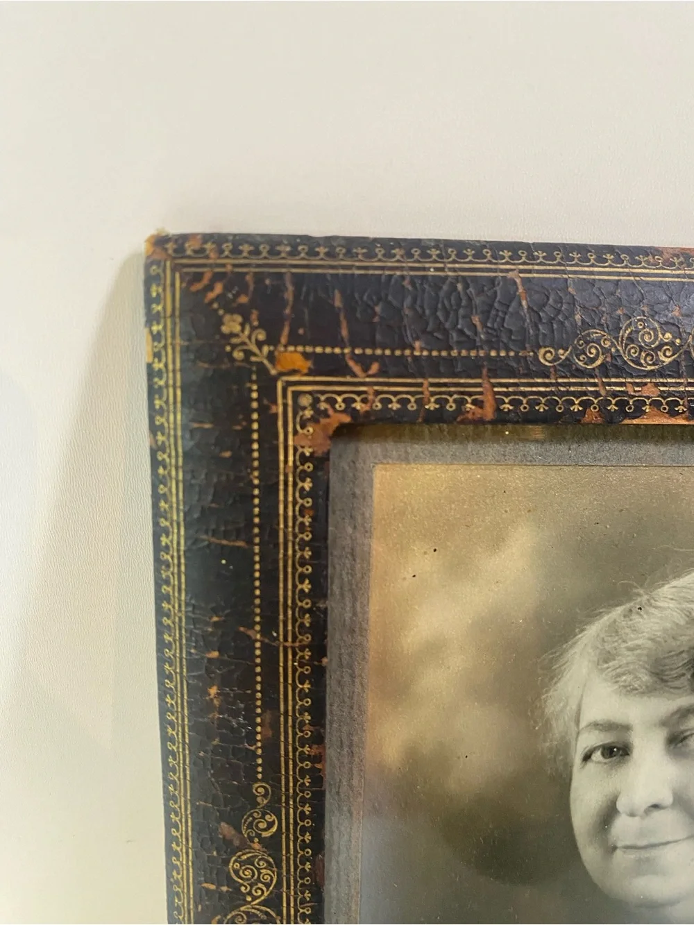 Antique 1920s Matriarch Portrait Antique Paper Gold Design Frame Brass Hardware